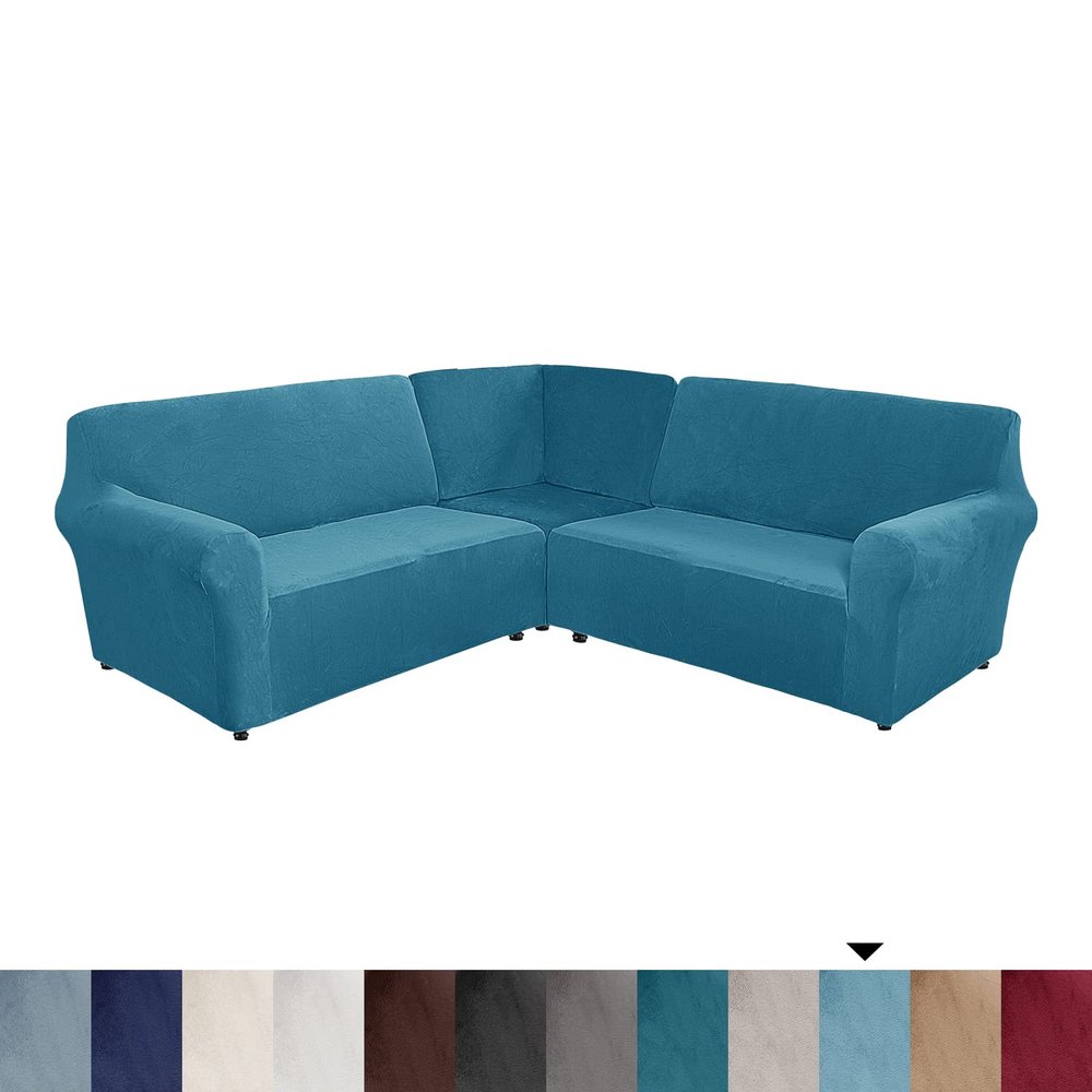 5 Seats L Shape Velvet Stretch Recliner Corner Sofa Cover, Corner Sofa Covers for Sectional Sofa Set, for Reclining L Shape Sofa Slipcovers Thick,Washable Durable Furniture Protector(L-5-Peacock Blue)