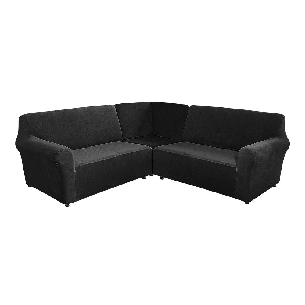 5 Seats L Shape Velvet Stretch Recliner Corner Sofa Cover, Corner Sofa Covers for Sectional Sofa Set, for Reclining L Shape Sofa Slipcovers Thick,Soft,Washable Durable Furniture Protector (L-5-Black)