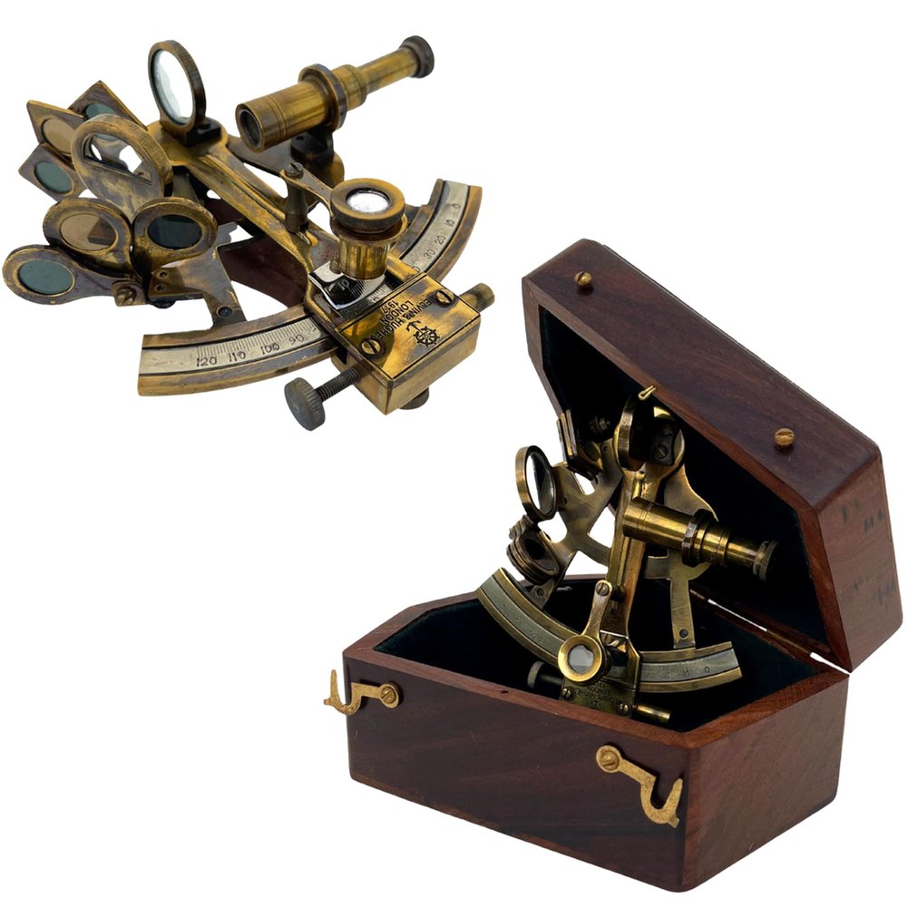 Medieval Replicas Brass Ship History Sextant Gift for Father's Day, Birthday, Anniversary, Christmas. Kelvin & Hughes London Handmade W/Wooden Box