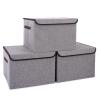 Bagnizer Large 17" 42 Quarts Collapsible Stackable Storage Bins with Lids [3-Pack] Foldable Fabric Linen Storage Boxes Cube, Closet Organizer Baskets with Label for Home (16.7 x 12 x 12, Gray) view 1