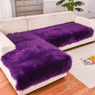 QQXX Plush Sectional Sofa Cover for L Shape, Thick Soft Warm Faux Fur Couch Covers, Luxury Fluffy Non-Slip Solid Color Sofa Slipcover for Dogs Pets Furniture Protector(90x180cm(35x71inch), G)
