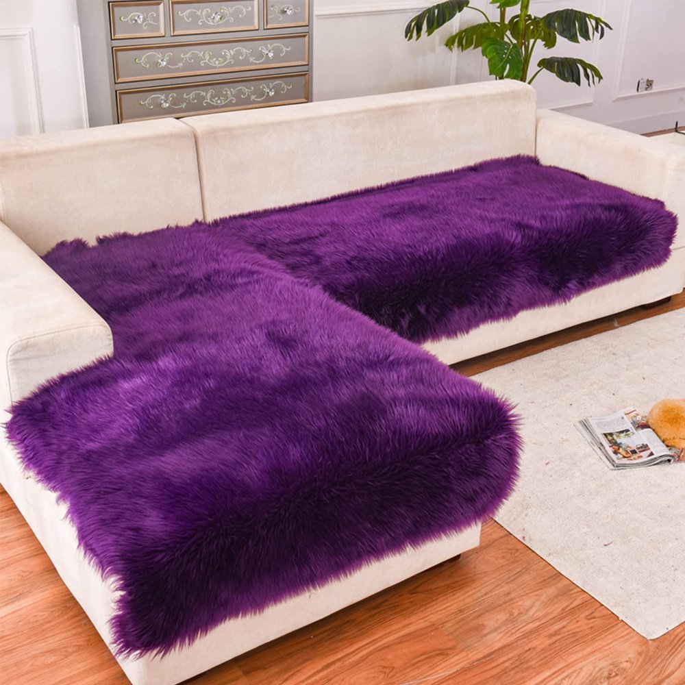 QQXX Plush Sectional Sofa Cover for L Shape, Thick Soft Warm Faux Fur Couch Covers, Luxury Fluffy Non-Slip Solid Color Sofa Slipcover for Dogs Pets Furniture Protector(90x180cm(35x71inch), G)