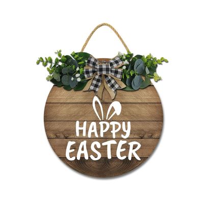 JIBEVEYYI Happy Easter Fuuny Bunny Rabbit Wreath for Front Door Rustic Wooden Hanging Welcome Sign Easter Decoration for Easter Spring Holiday Home Coffee Shop Bakery Farmhouse Window 1111 Inches