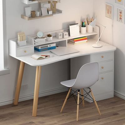 KWOKING Writing Desk 19.69'Wide Drawers Computer Desk Bedroom Junior High School Students Writing Learning Small Apartment Desk White (2 Drawers, 1 Cabinet, 1 Exterior Shelf) 39" L x 20" W x 37" H