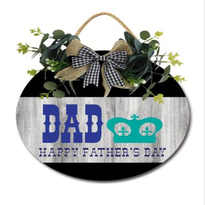 KPSheng Dad Happy Fathers Day Wooden Front Door Sign Rustic Round Wreath Wall Hanger Porch Decor Spring and Summer Farmhouse Decoration Housewarming Gift 12 Inches