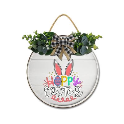 JIBEVEYYI Happy Easter Colorful Bunny Rabbit Wreath for Front Door Rustic Wooden Hanging Welcome Sign Easter Decoration for Easter Spring Holiday Home Coffee Shop Bakery Farmhouse Window 1111 Inches