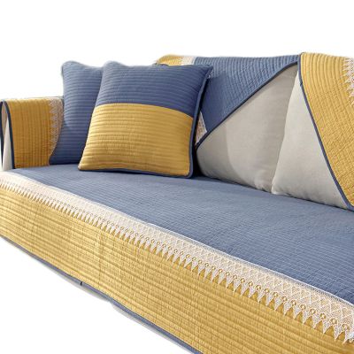KBUYS Four Seasons Washed Cotton Sofa Cushion Combination Sofa Cover Cushion Armrest Towel,D,90 * 210cm