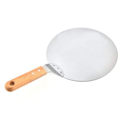 10 Inch Stainless Steel Pizza Peel, Metal Round Pizza Large Pizza Spatula with Wood Handle for Baking Homemade Pizza and Bread or Cheese Serving Tray Oven