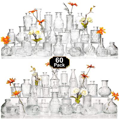 Arme Glass Bud Vase Set of 60 Pcs, Small Clear Glass Bud Vases in Bulk for Flowers, Rustic Wedding Centerpieces and Vintage Decorations, Perfect for Home, Table and Events with Elegant Design