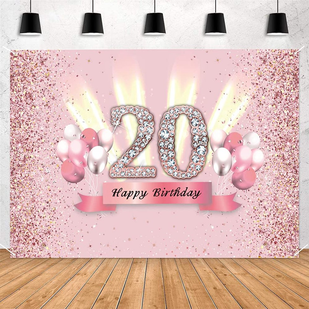 20th Birthday Decorations for Women 20 Years Old Anniversary Party Fabric Sign Poster Pink Photo Background 20th Birthday Party Supplies, 59"x35.4"