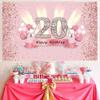 20th Birthday Decorations for Women 20 Years Old Anniversary Party Fabric Sign Poster Pink Photo Background 20th Birthday Party Supplies, 59"x35.4" view 2
