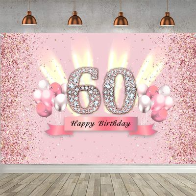 60th Birthday Decorations for Women Happy Birthday Backdrop Banner Party Deco Woman 60 Years Old Anniversary Party Fabric Sign Poster Pink Photo Background Birthday Party Supplies, 59"x35.4"