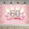 60th Birthday Decorations for Women Happy Birthday Backdrop Banner Party Deco Woman 60 Years Old Anniversary Party Fabric Sign Poster Pink Photo Background Birthday Party Supplies, 59"x35.4" view 1