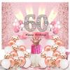 60th Birthday Decorations for Women Happy Birthday Backdrop Banner Party Deco Woman 60 Years Old Anniversary Party Fabric Sign Poster Pink Photo Background Birthday Party Supplies, 59"x35.4" view 3