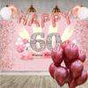 60th Birthday Decorations for Women Happy Birthday Backdrop Banner Party Deco Woman 60 Years Old Anniversary Party Fabric Sign Poster Pink Photo Background Birthday Party Supplies, 59"x35.4" view 4