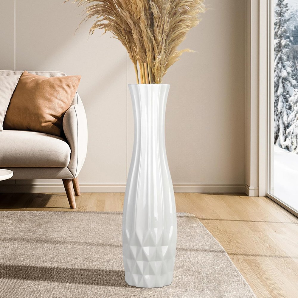 Ceramic Large Floor Tall Vase 28 Inches,White Modern Flower Tall Vases for Office, Home,Farmhouse,Living Room Dcor,Simple Origami Design Fall Decorative Porcelain Flower Arrangement Vase Ideal Gift
