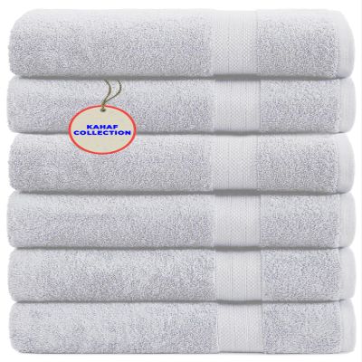 KAHAF COLLECTION 100% Cotton Bath Towel Set, White 24x48 Pack of 6 Towels, Quick Dry, Highly Absorbent, Soft Feel Towel, Gym, Spa, Bathroom, Shower, Pool, Luxury Soft Towels Light-Weight