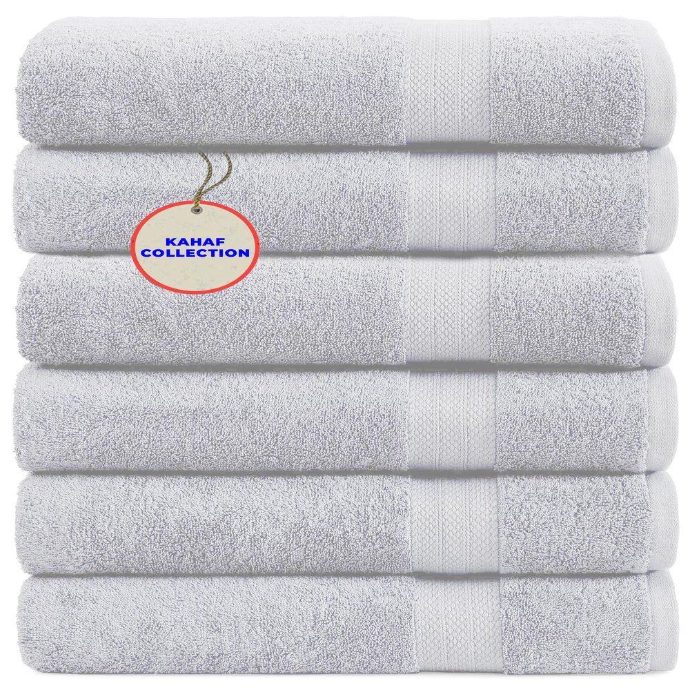 KAHAF COLLECTION 100% Cotton Bath Towel Set, White 24x48 Pack of 6 Towels, Quick Dry, Highly Absorbent, Soft Feel Towel, Gym, Spa, Bathroom, Shower, Pool, Luxury Soft Towels Light-Weight