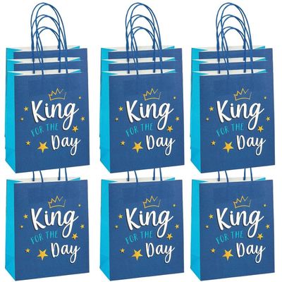 Fun Express 7 1/2" x 9" Medium Fathers Day King for the Day Paper Gift Bag, 12 Pieces
