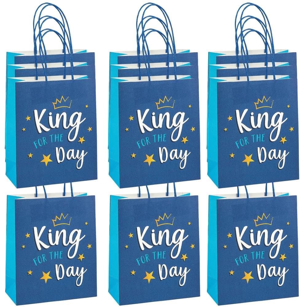 Fun Express 7 1/2" x 9" Medium Fathers Day King for the Day Paper Gift Bag, 12 Pieces