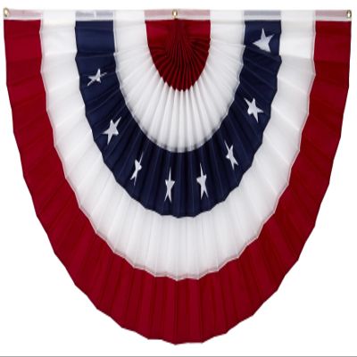 Made in America by Old Glory Bunting. American Pleated Fan Flag Bunting. 1.5 x 3 ft Printed Stars & Stripes USA Indoor/Outdoor Cotton Bunting Banner. Perfect for July 4th & patriotic events.