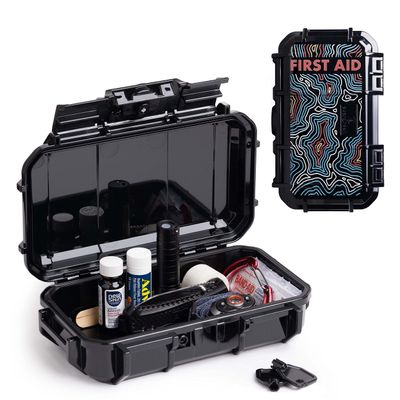 Evergreen X Seahorse 56 Medication Lock Box - Medium, First Aid Kit, Childproof, Empty Lockable Medicine Box to Store Medications, Diabetic Supplies, Needles. NO SUPPLIES INCLUDED (Black + Topography)