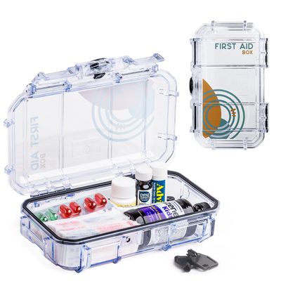 Evergreen X Seahorse 56 Medication Lock Box - Medium, First Aid Kit, Childproof, Empty Lockable Medicine Box to Store Medications, Diabetic Supplies. NO SUPPLIES INCLUDED (Clear + Boho)