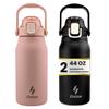 2 Pack Ozizo 1.4 qt Insulated Canteen, Stainless Steel Hiking Water Bottle with Handle, Mixing Ball, and Straw (Black and Pink) view 1