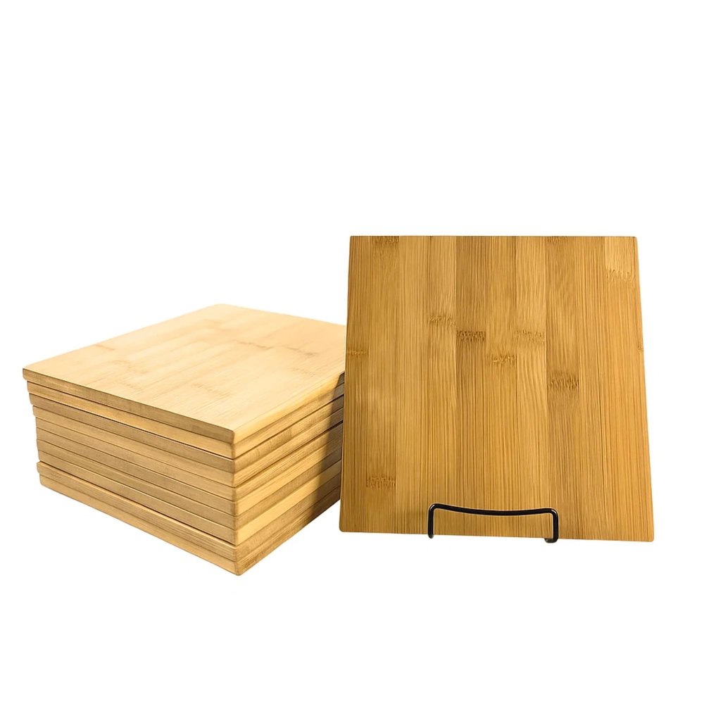 Set of 12, Bulk Bamboo Cutting Boards  9" Square Reversible Wood Board, Serving Tray, Placemat, Charcuterie Platter, Grazing Plate for Engraving, Epoxy Resin Art, Personalized DIY Crafts, Display
