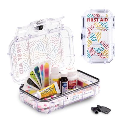Evergreen X Seahorse 56 Medication Lock Box - Medium, First Aid Kit, Childproof, Empty Lockable Medicine Box to Store Medications, Diabetic Supplies. NO SUPPLIES INCLUDED (Clear + Squiggle)