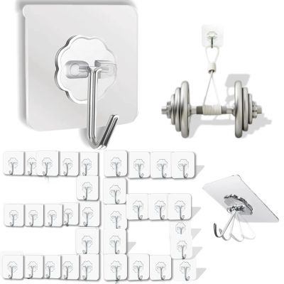 DDMY 36 Pack Heavy Duty Hooks Self Adhesive Large Hooks for Hanging,Wall Transparent Reusable Waterproof Hook for Kitchen Curtain Towel Hook for Bathrooms Coat Hook for Walls No Damage