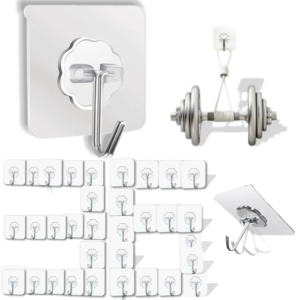 DDMY 36 Pack Heavy Duty Hooks Self Adhesive Large Hooks for Hanging,Wall Transparent Reusable Waterproof Hook for Kitchen Curtain Towel Hook for Bathrooms Coat Hook for Walls No Damage