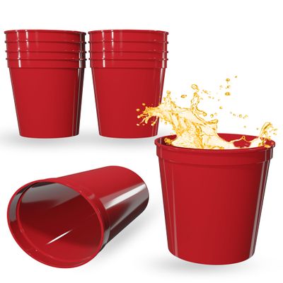 PartyPrints 10 Pack 16 oz Red Reusable Blank Plastic Cups, Stadium Cups Bulk BPA Free Top Rack Dishwasher Safe, Party Colored Cups Perfect for Weddng, Birthday Graduation, Clubs
