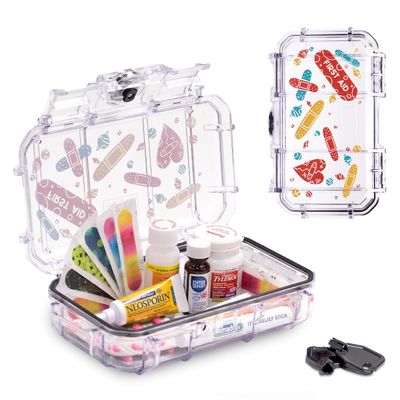 Evergreen X Seahorse 56 Medication Lock Box - Medium, First Aid Kit, Childproof, Empty Lockable Medicine Box to Store Medications, Diabetic Supplies, Needles (Clear + Bandaid)
