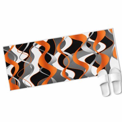 Abstract Orange Bathroom Runner Rug Bathmat Soft Bath Shower Bathtub Kitchen Door Mat,Gradient Grey Geometric Black Stripes Washable Floor Doormat Area Carpet for Bedroom Laundry Room Hallway,24"x71"