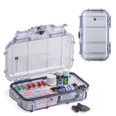 Evergreen X Seahorse 56 Medication Lock Box - Medium, First Aid Kit, Childproof, Empty Lockable Medicine Box to Store Medications, Diabetic Supplies, Needles. NO SUPPLIES INCLUDED (Clear + MedSafe)