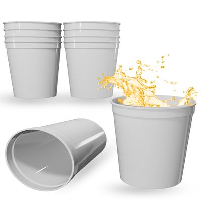 PartyPrints 10 Pack 16 oz White Reusable Blank Plastic Cups, Stadium Cups Bulk BPA Free Top Rack Dishwasher Safe, Party Colored Cups Perfect for Weddng, Birthday Graduation, Clubs
