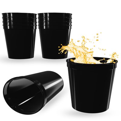 PartyPrints 10 Pack 16 oz Black Reusable Blank Plastic Cups, Stadium Cups Bulk BPA Free Top Rack Dishwasher Safe, Party Colored Cups Perfect for Weddng, Birthday Graduation, Clubs