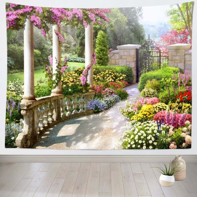BELECO Romantic Spring Secret Garden Tapestry Wall Hanging 176x118 Inch Colorful Blossoming Flowers Green Plants Outdoor Nature Tapestry Home Wall Decor Aesthetic Living Room Bedroom Dorm Decor