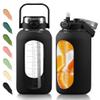 SIEROZUR 74oz Glass Water Bottle with Straw & Handle Lid | Half Gallon Motivational Water Jug with Time Marker & Silicone Sleeve | BPA-Free Borosilicate Glass for Gym, Home & Workout view 1