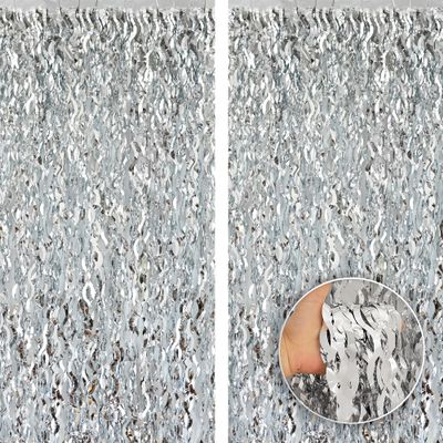 KatchOn, XtraLarge Wavy Silver Backdrop Curtain - Pack of 2 | Silver Streamers Backdrop for Disco Party Decorations | Fringe Curtains for New Years Decorations 2026 | Birthday, Engagement Decoration