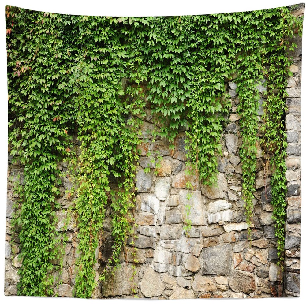 BELECO Stone Wall with Leaves Tapestry Wall Hanging 141x118 Inch Spring Garden Old Stone Wall Green Leaves Tapestry Outdoor Nature Tapestry Greenery Home Decor Aesthetic Living Room Bedroom Decor