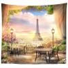 BELECO Paris Eiffel Tower Tapestry 141x118 Inch Romantic Garden Tapestry Wall Hanging Cafe Terrace Flowers Dining Tables Paris City Sunset Scenery Tapestry Art Wall Decor for Living Room Bedroom view 1