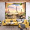 BELECO Paris Eiffel Tower Tapestry 141x118 Inch Romantic Garden Tapestry Wall Hanging Cafe Terrace Flowers Dining Tables Paris City Sunset Scenery Tapestry Art Wall Decor for Living Room Bedroom view 4