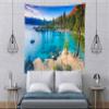 BELECO Mountain Lake Tapestry 176x118 Inch Blue Lake Tahoe Tapestry Clear Water Rocky Shore View Beach Green Forest Pine Trees Nature Tapestry Wall Hanging for Bedroom Aesthetic Living Room Dorm Decor view 2