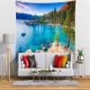 BELECO Mountain Lake Tapestry 176x118 Inch Blue Lake Tahoe Tapestry Clear Water Rocky Shore View Beach Green Forest Pine Trees Nature Tapestry Wall Hanging for Bedroom Aesthetic Living Room Dorm Decor view 3
