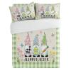 3 Piece Bedding Set,Easter Gnome Egg Checker Bunny Floral Breathable Duvet Cover Super Soft Pillow Shams,Green Plaid Retro Linen Washable Bed Sets All Seasons for Bedroom Dorm Hotel RV King view 2