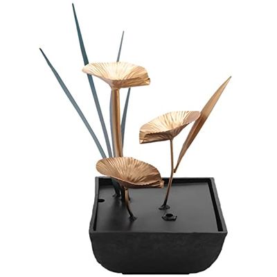SUNESA Tabletop Fountains Decorative Indoor Water Fountains Lotus Fountain Resin Crafts Gifts Wheel Desktop Water Fountain for Home Office Desktop Fountain