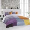 3 Piece Bedding Set,Purple Grey Orange Block Breathable Duvet Cover Super Soft Pillow Shams,Watercolor Abstract Art Washable Bed Sets All Seasons for Bedroom Dorm Hotel RV Full view 3