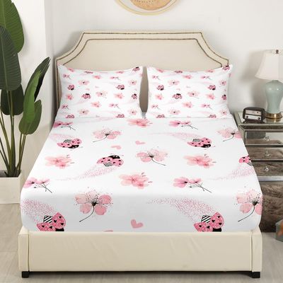 3 Piece Pink Ladybug Quilt Bedding Set Women Aldult Lightweight Bedding Peach Blossom Bedspread Set Gradient Glitter Diamonds Bedspread Coverlet Soft Microfiber Home Quilt Set for King Bed All Season